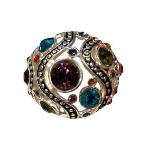 Vintage Color Theory Multi Colored Stones Silver Tone Premier Designs Ring 7